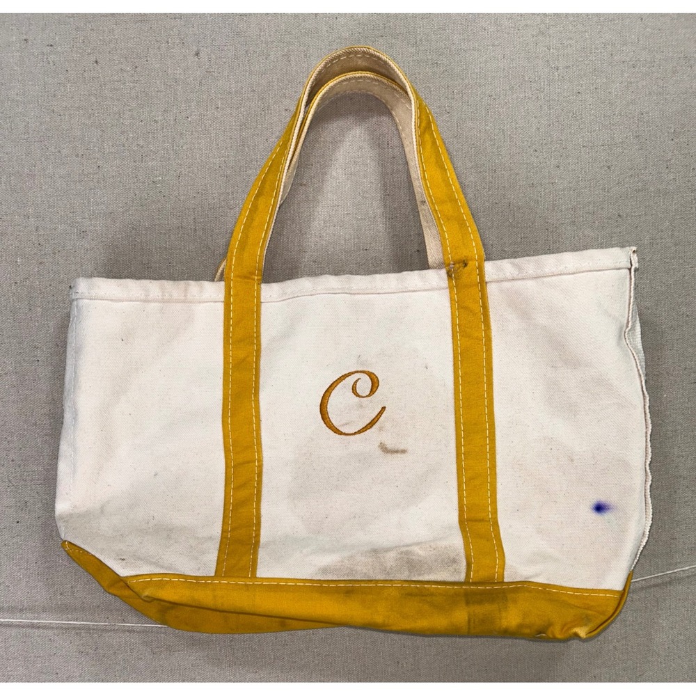 Vintage L.L. Bean Boat and Tote Canvas Bag Yellow Monogram C Made in USA